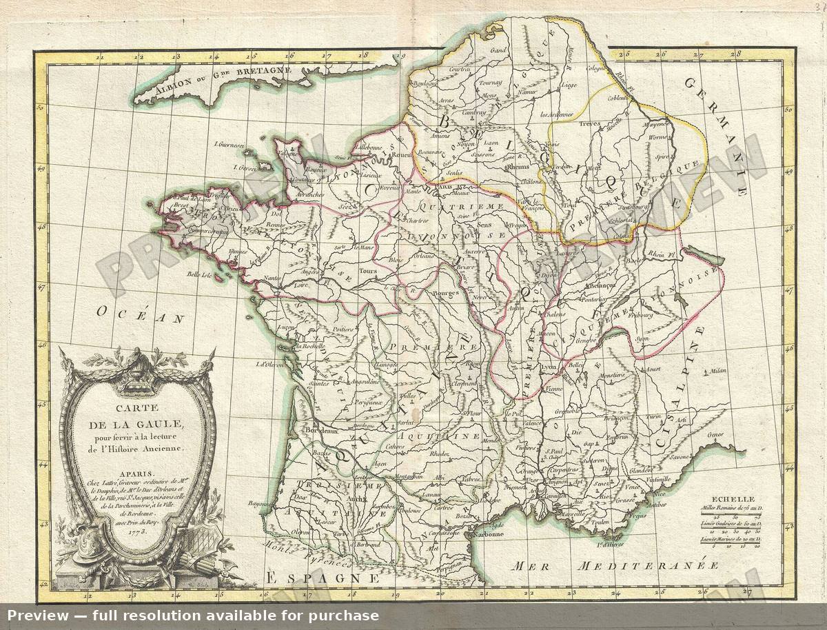 Antique map: Carte Gaule, 1773, 1773