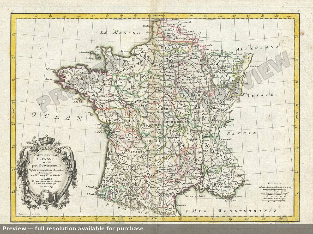 Antique map: Carte Generale France, 1771, 1771