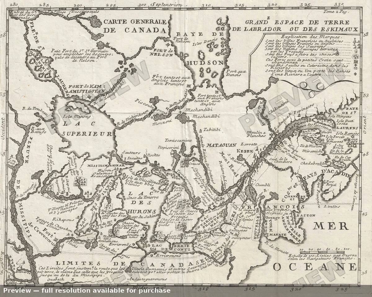 Antique map: Carte Generalede Canada, 1715, 1715