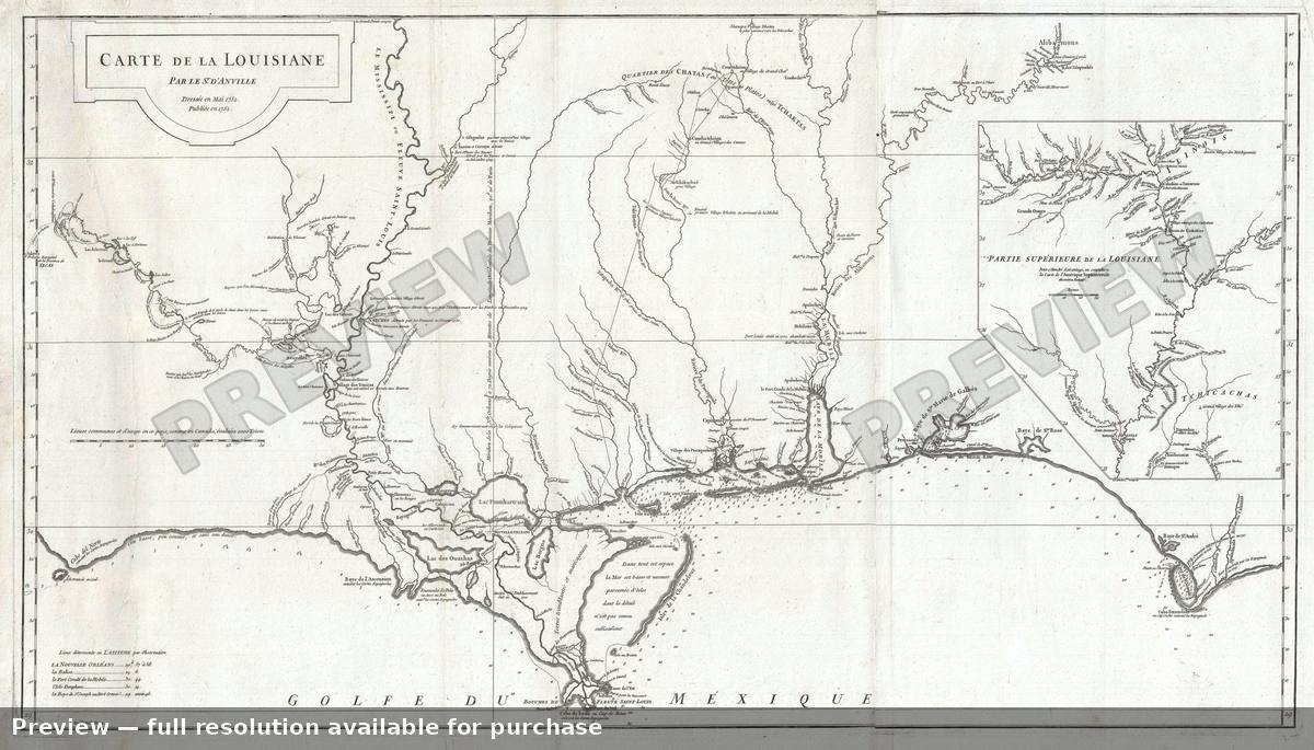 Antique map: Cartedela Louisiane 3, 1752, 1752