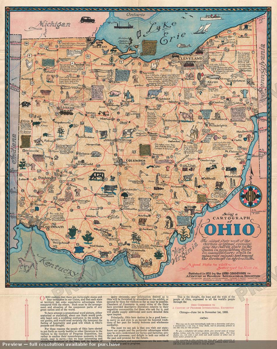 Antique map: Cartograph Ohio, 1933, 1933