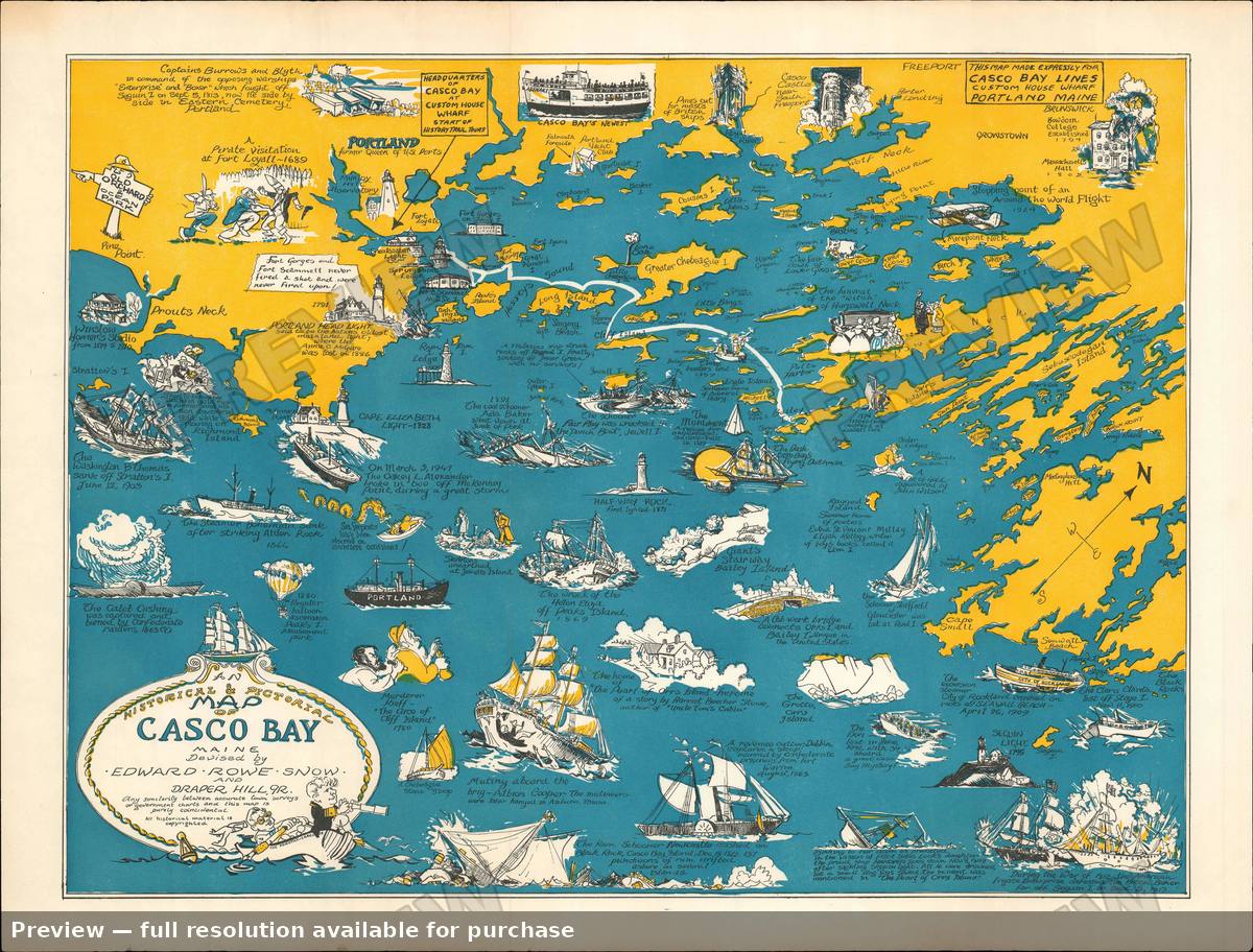 Antique map: Casco Bay, 1950