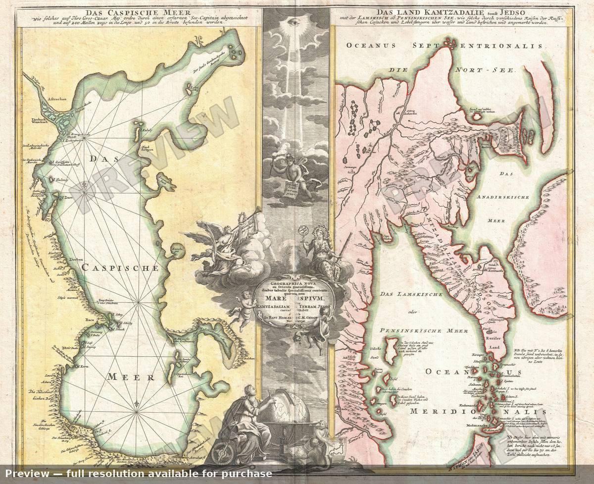 Antique map: Caspian Kamchatka, 1725