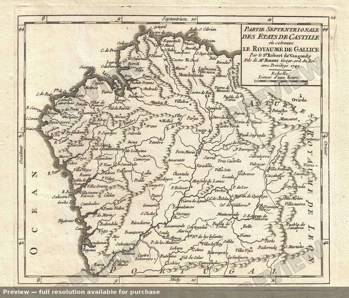 Antique map: Castille, 1749