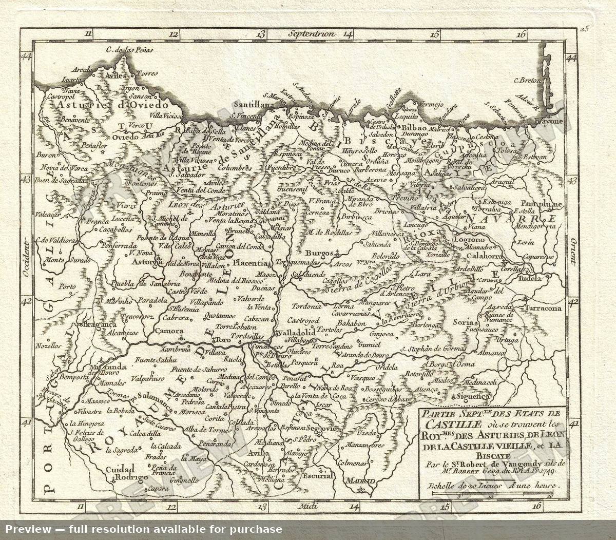 Antique map: Castille North Asturies, 1749