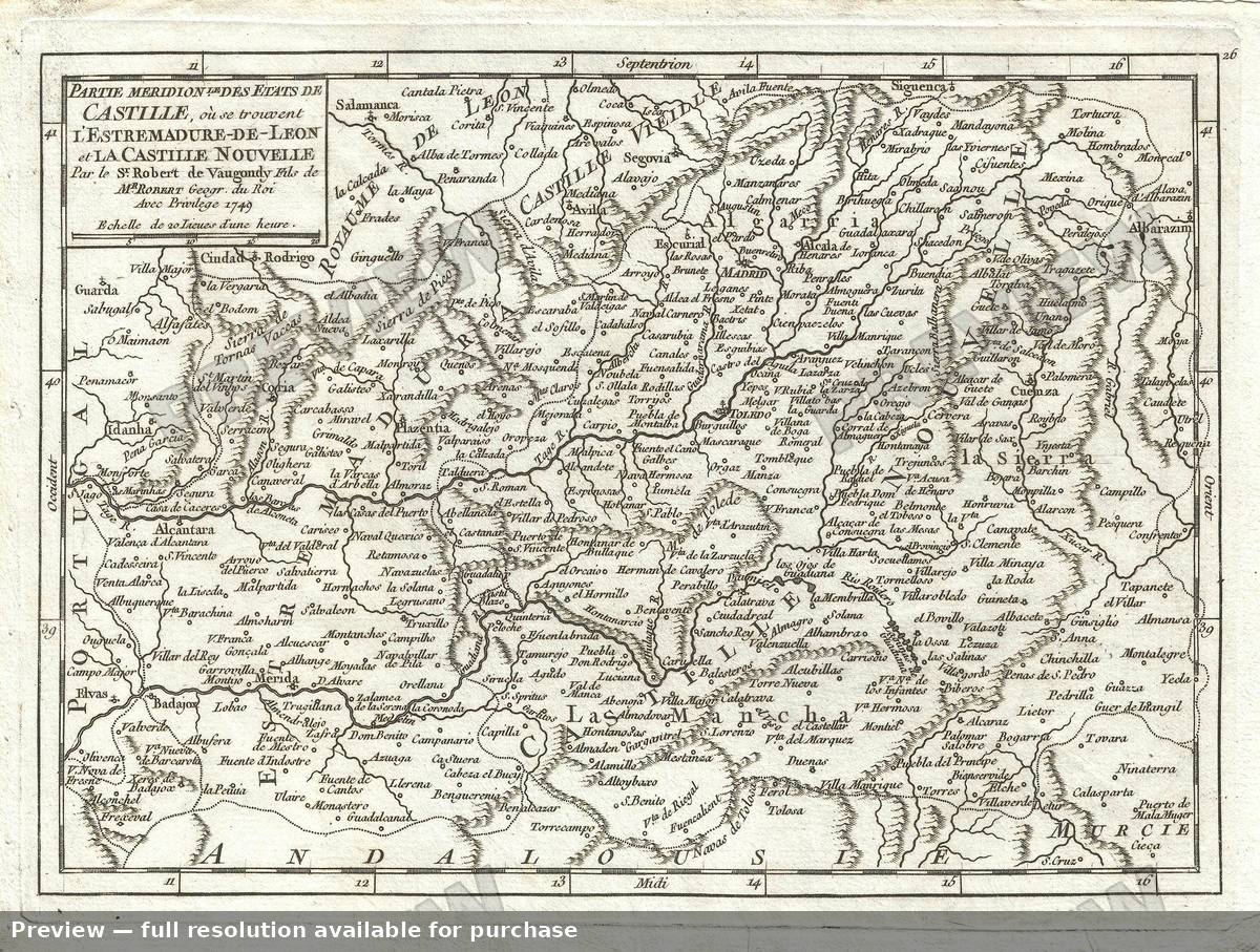 Antique map: Castille Nouvelle, 1749