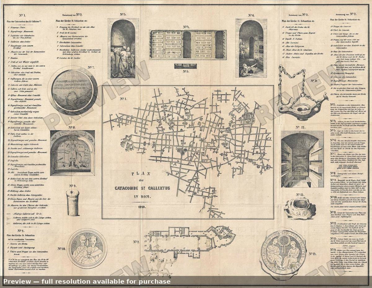 Antique map: Catacombe Callixtus, 1849