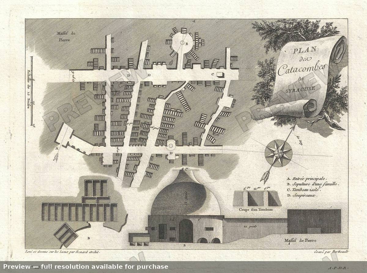 Antique map: Catacombes Syracuse, 1786, 1786