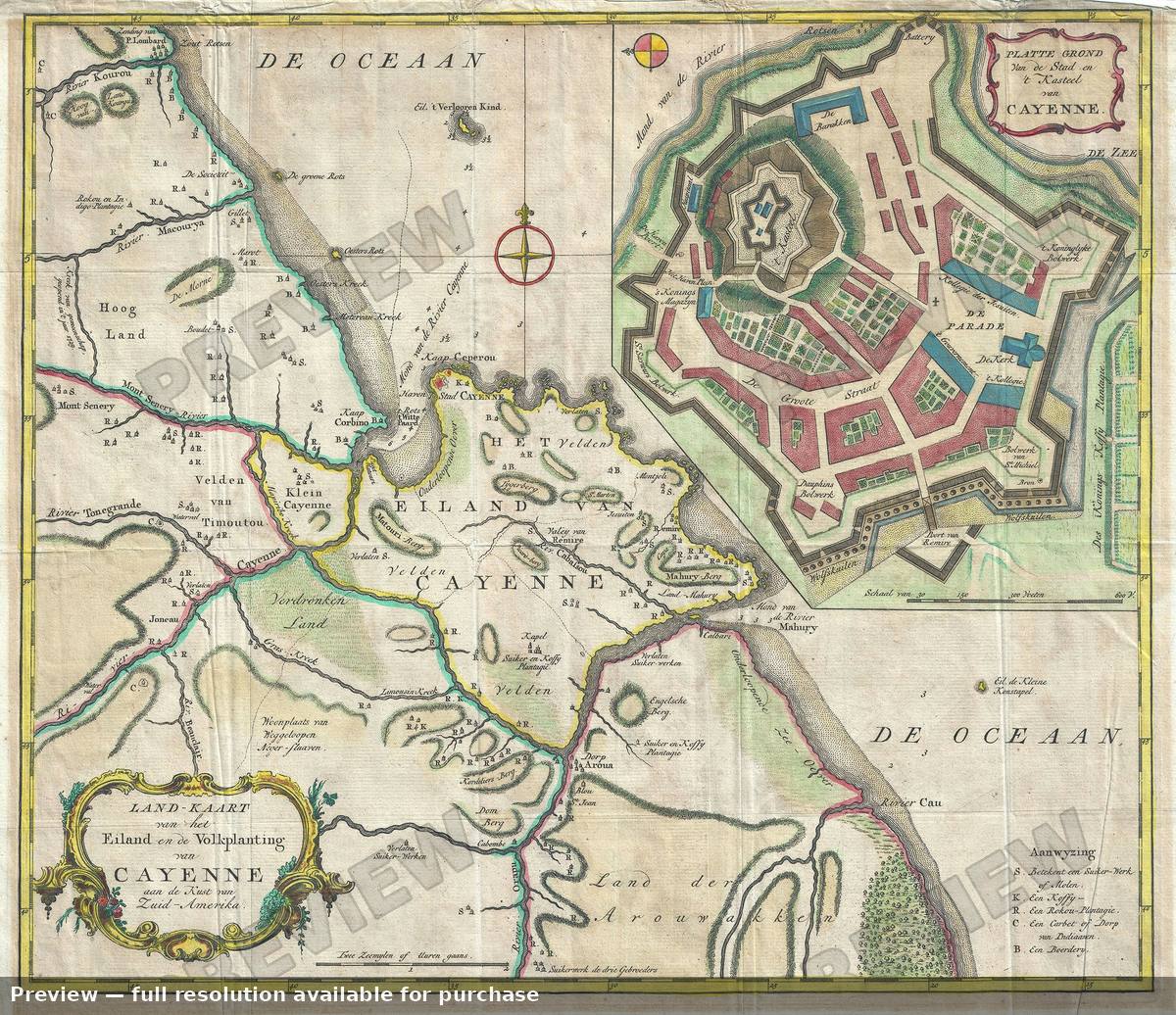 Antique map: Cayenne, 1760