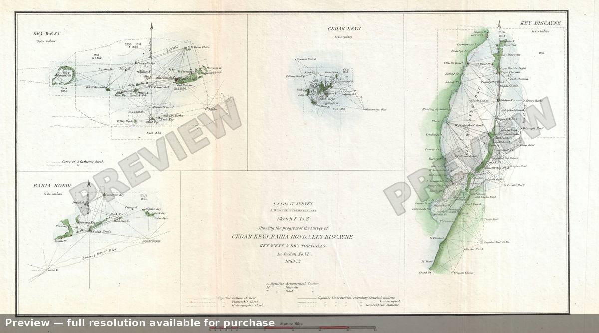 Antique map: Ceda Keys Biscayne, 1852