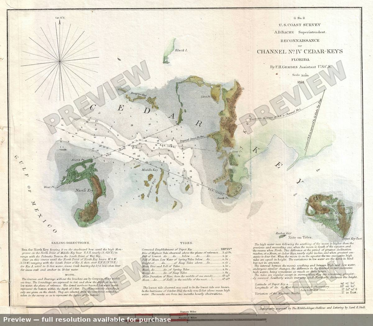 Antique map: Cedar Key, 1852