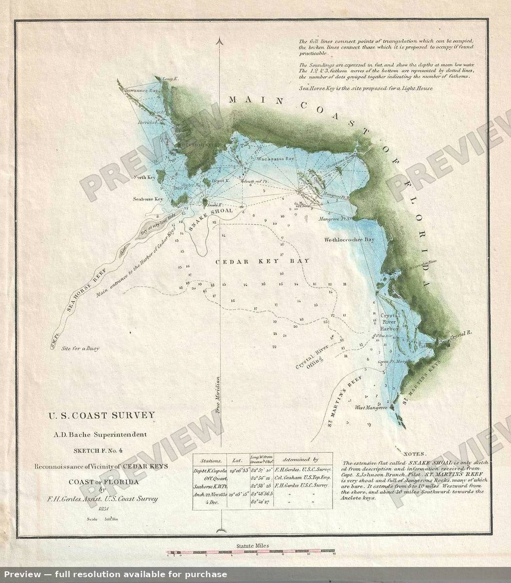 Antique map: Cedar Key Florida, 1851
