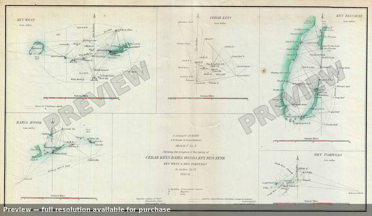 Antique map: Cedar Keysbahia, 1851
