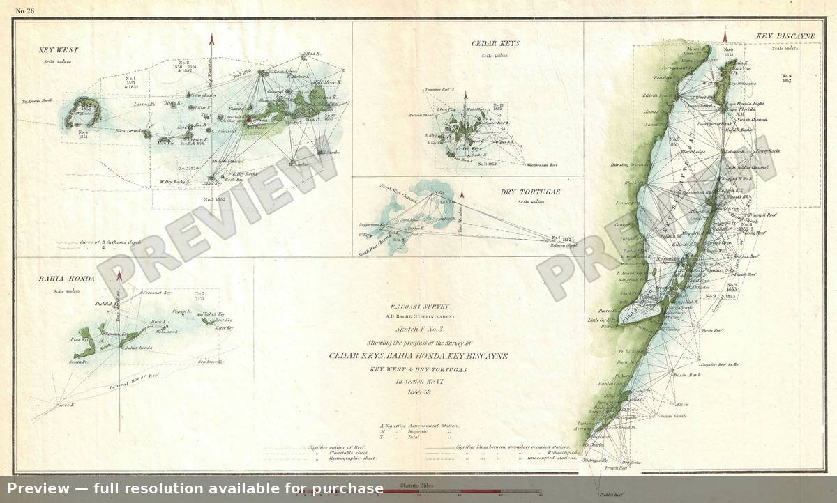 Antique map: Cedarkeys Bahia, 1853