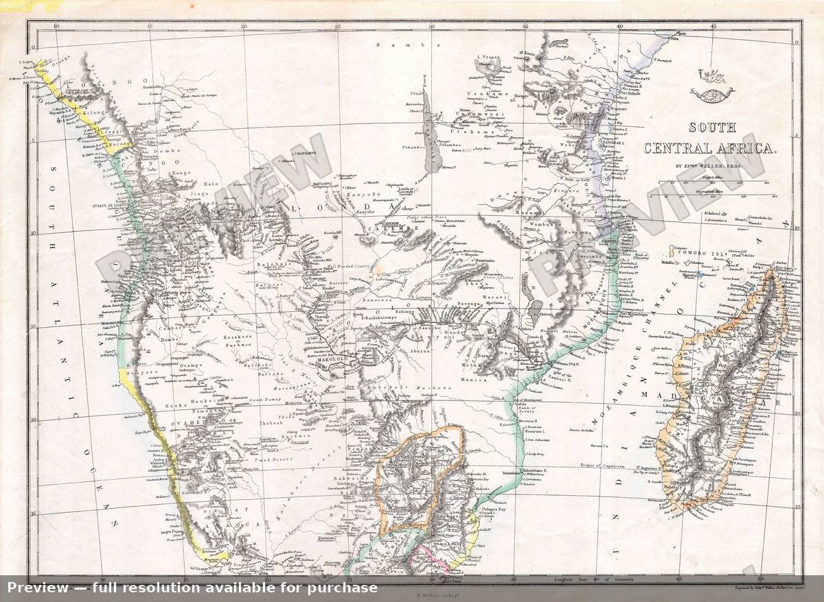 Antique map: Central Africa, 1868, 1868