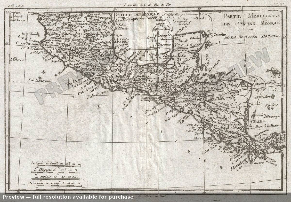Antique map: Central America, 1780, 1780