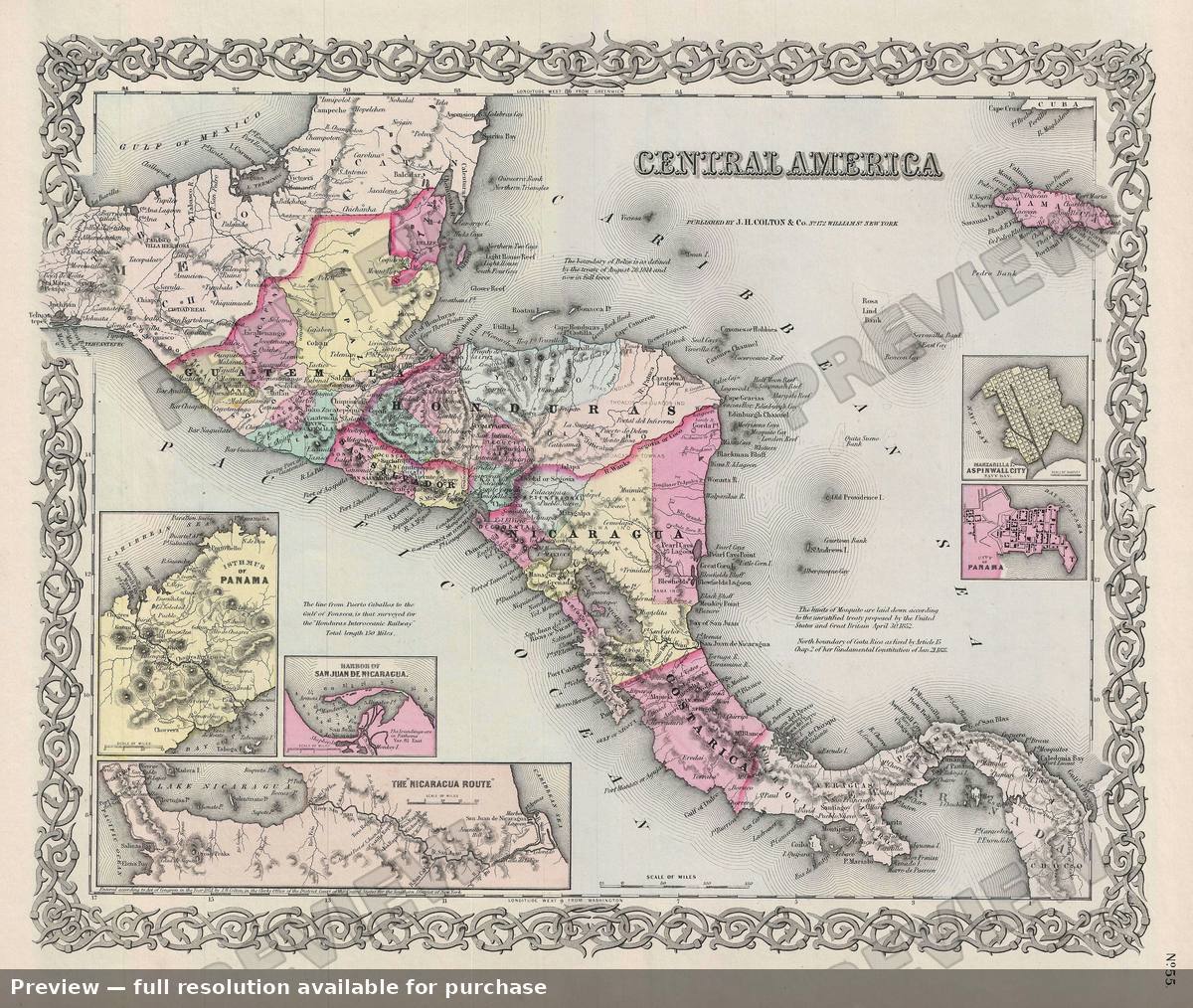 Antique map: Central America, 1856
