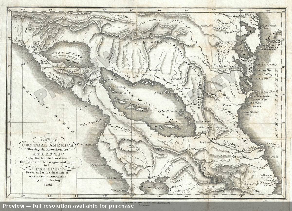 Antique map: Central America, 1827, 1827
