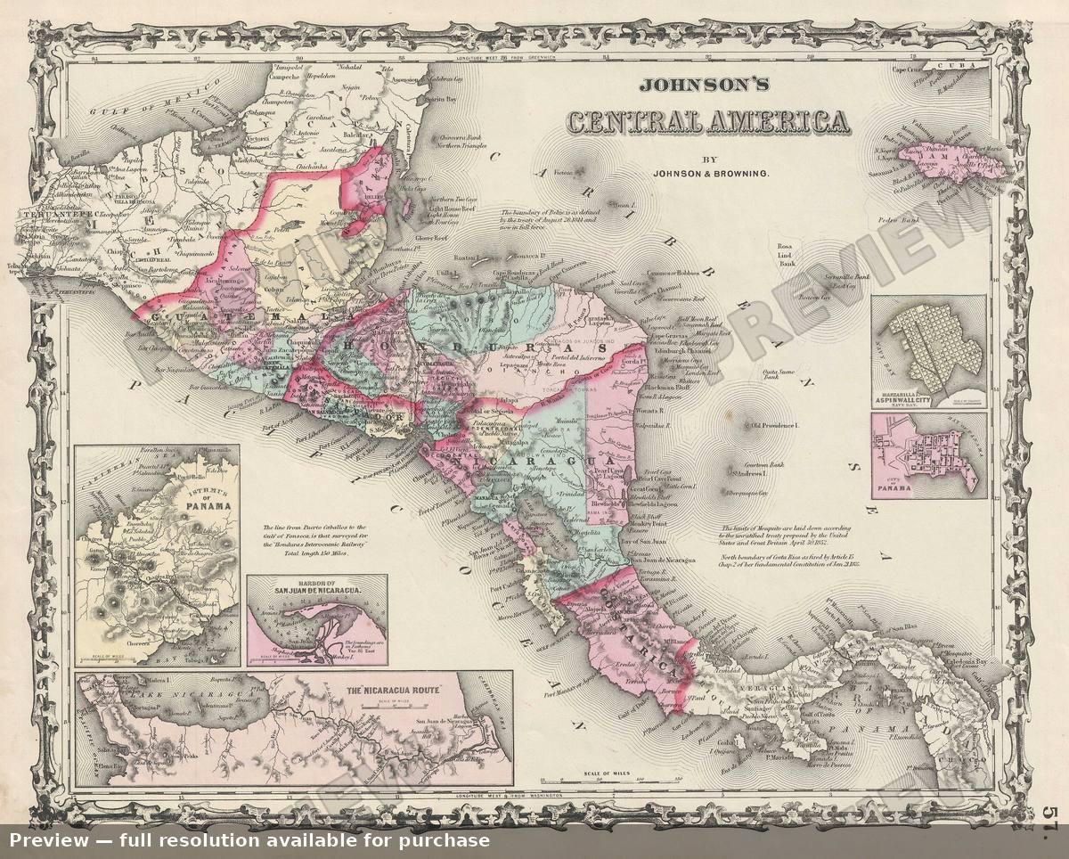 Antique map: Central America, 1861, 1861