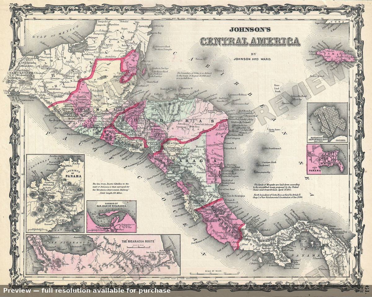 Antique map: Central America, 1862
