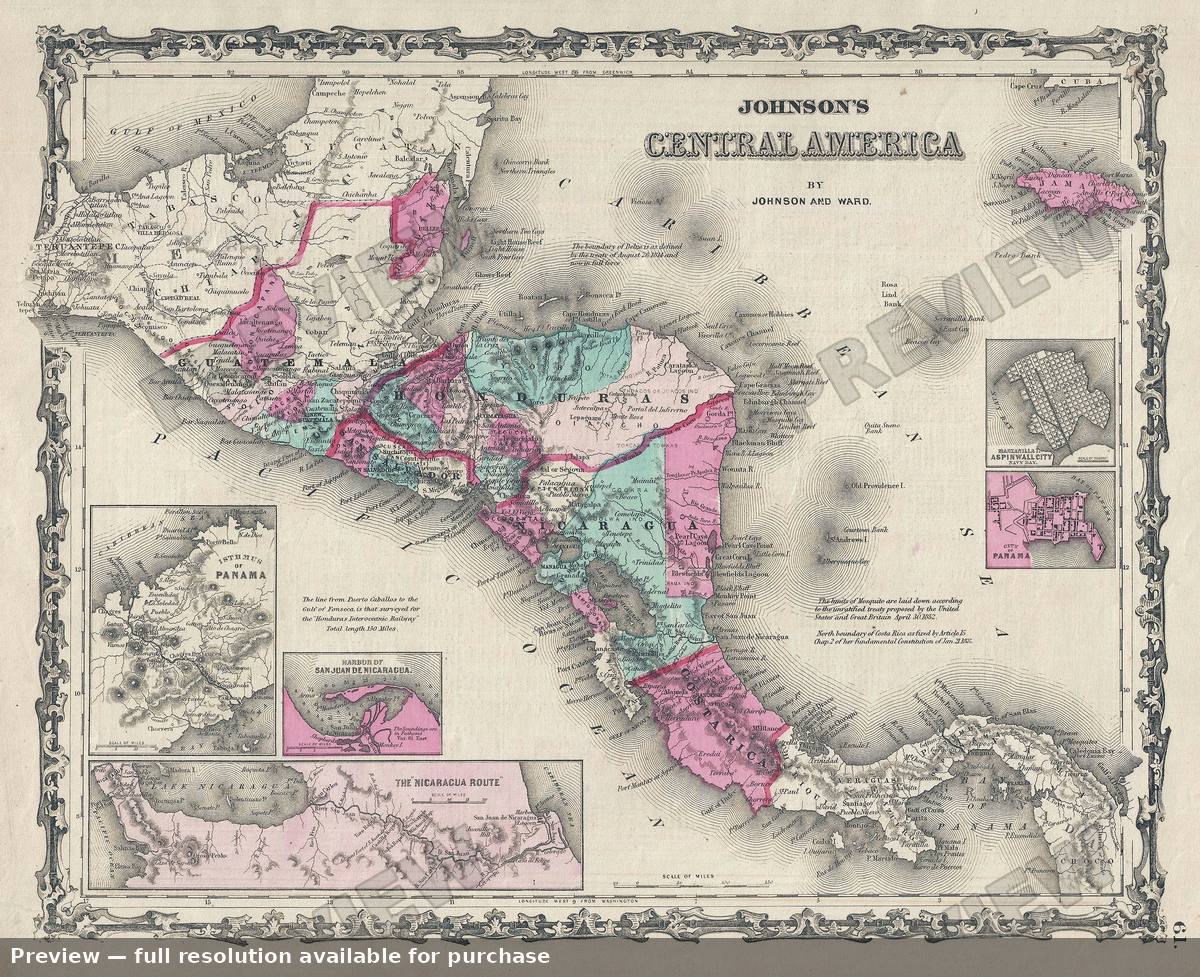 Antique map: Central America, 1863