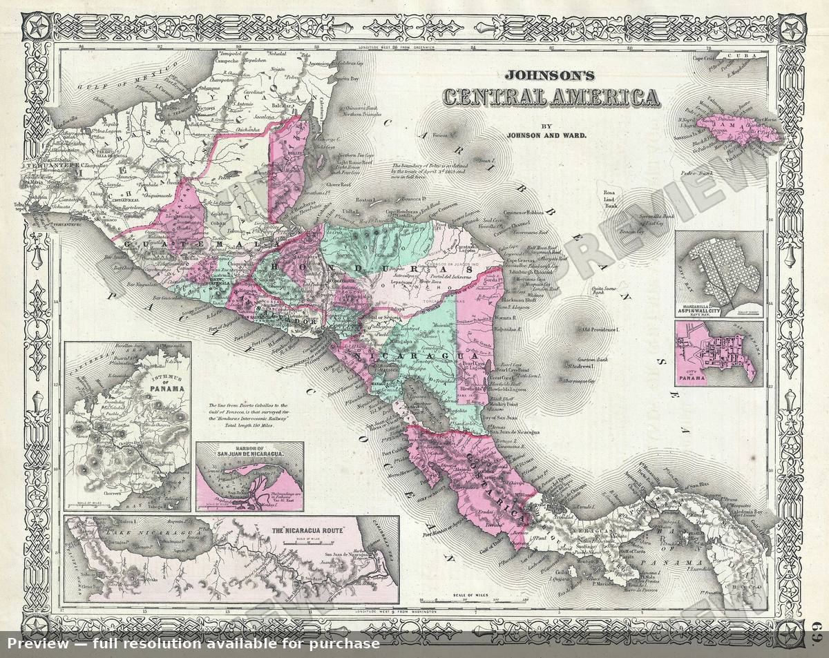 Antique map: Central America, 1864