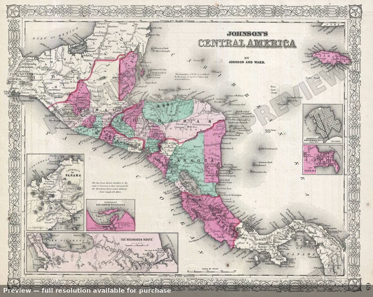 Antique map: Central America, 1866