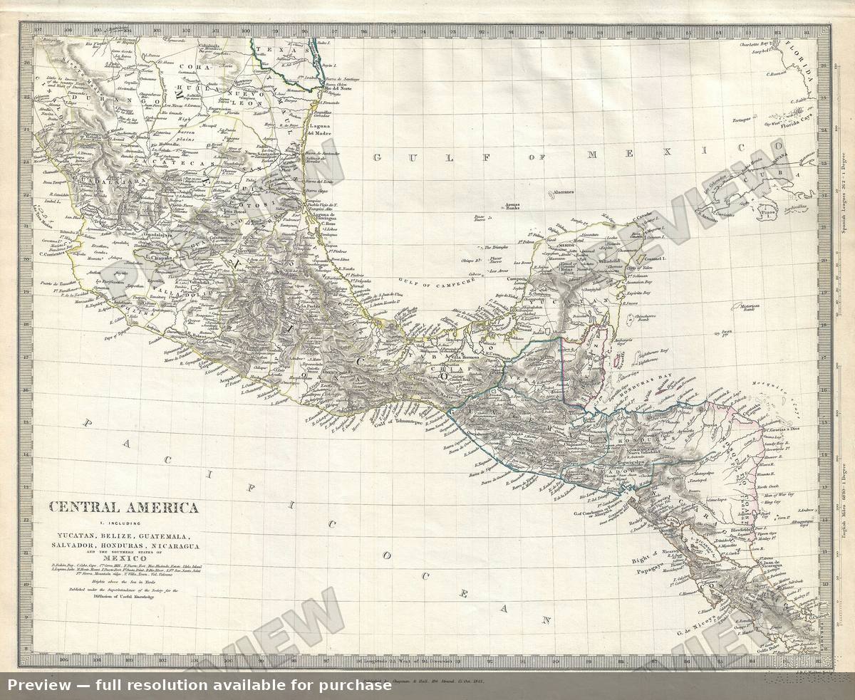 Antique map: Central America, 1844