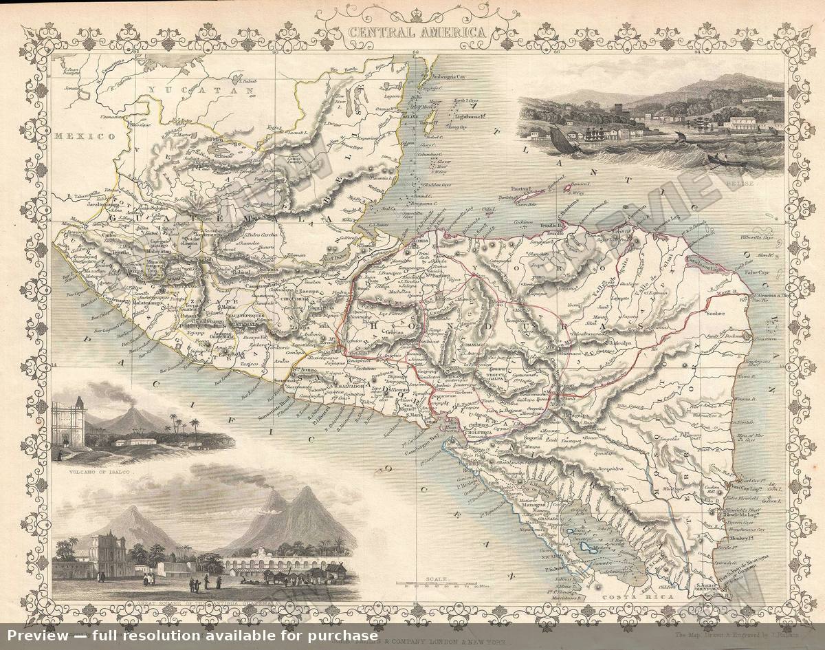 Antique map: Central America, 1851