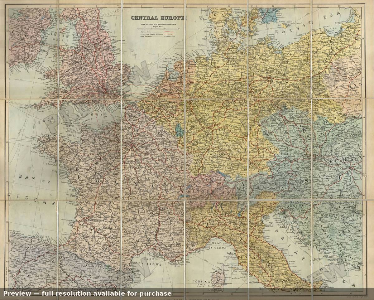 Antique map: Central Euorpe, 1895