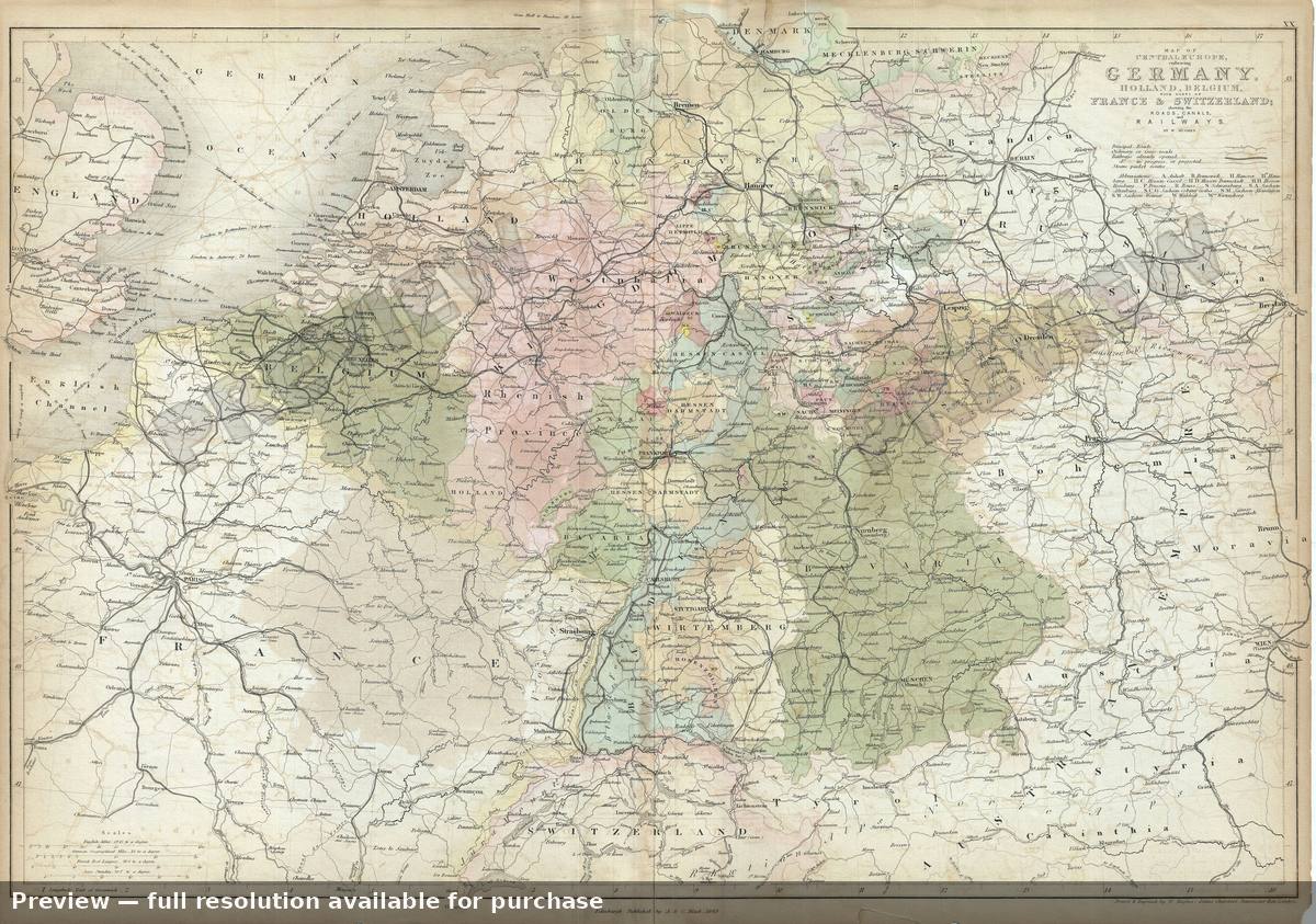 Antique map: Central Europe, 1851