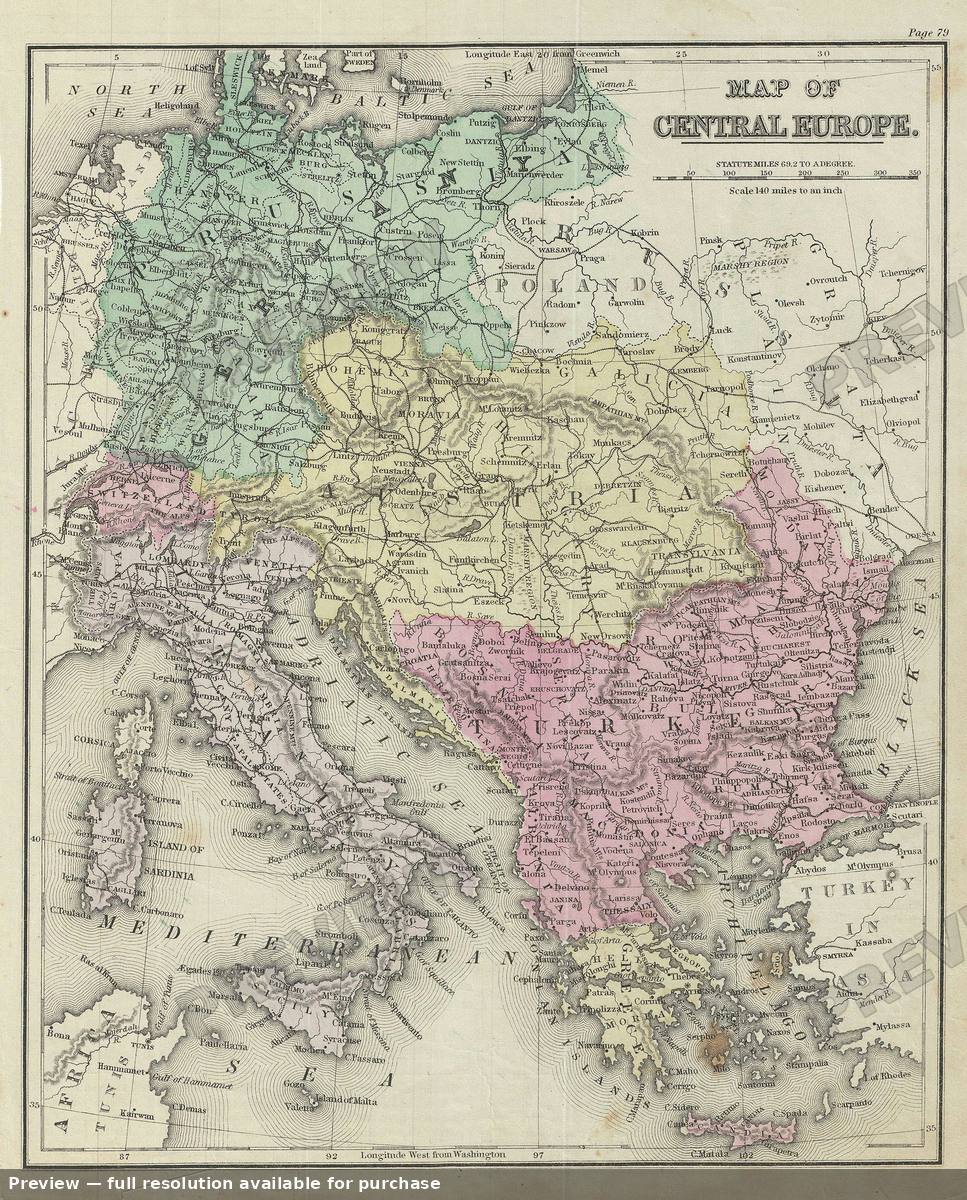 Antique map: Central Europe, 1879