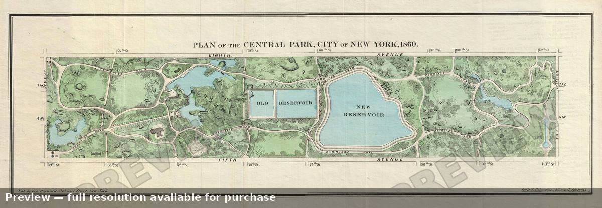 Antique map: Central Park, 1860