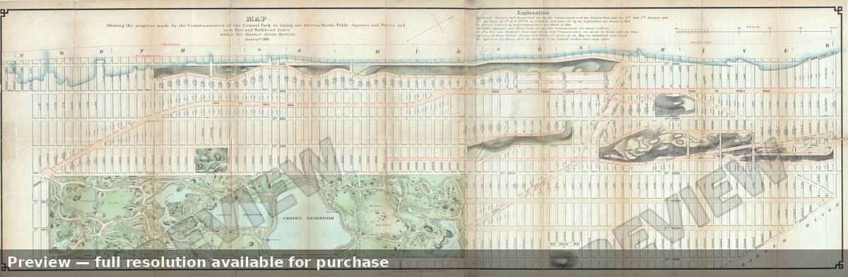 Antique map: Central Park Streets, 1868