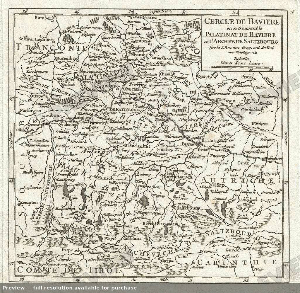 Antique map: Cercle Baviere, 1748