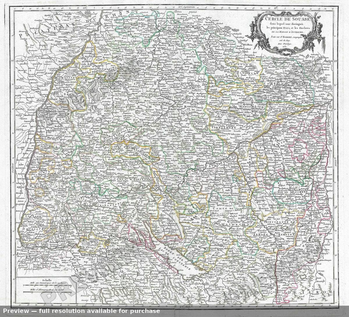 Antique map: Cercle Souabe, 1751