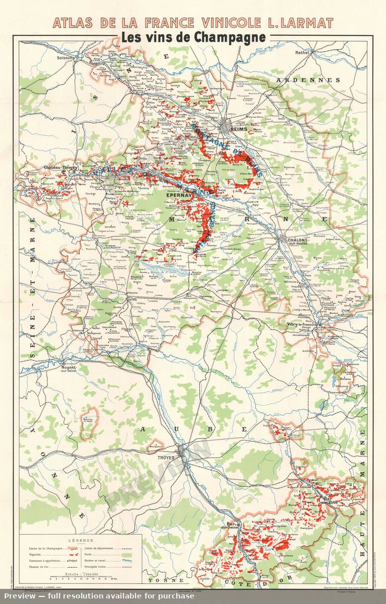 Antique map: Champagne, 1944, 1944