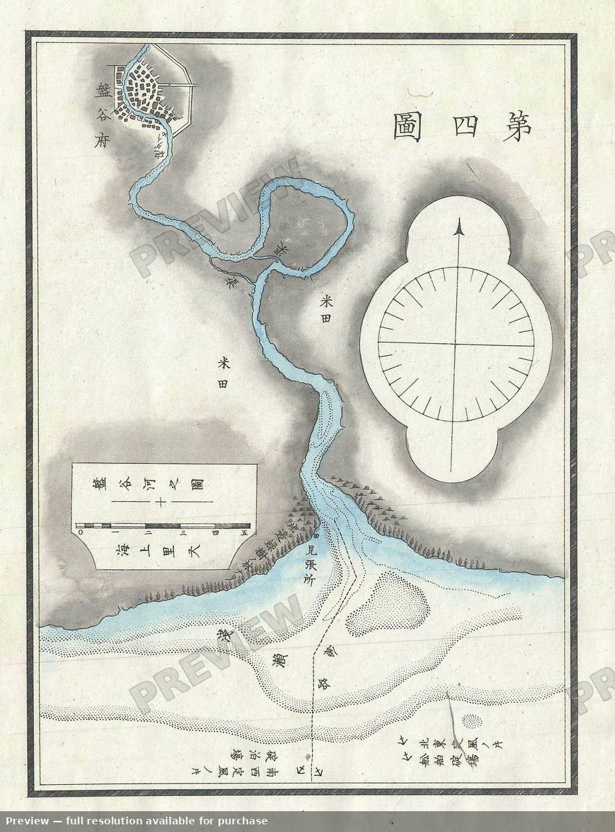 Antique map: Chao Phraya Bangkok, 1875