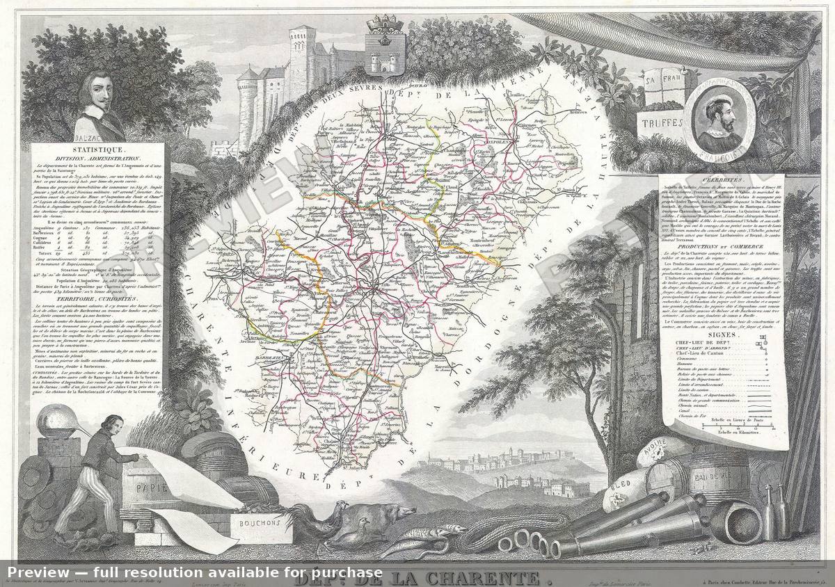 Antique map: Charente, 1847, 1847