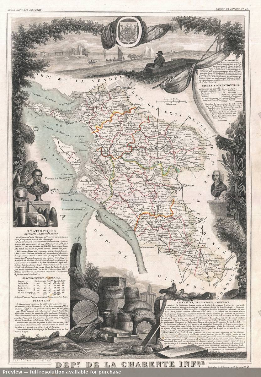 Antique map: Charente Inf, 1852, 1852