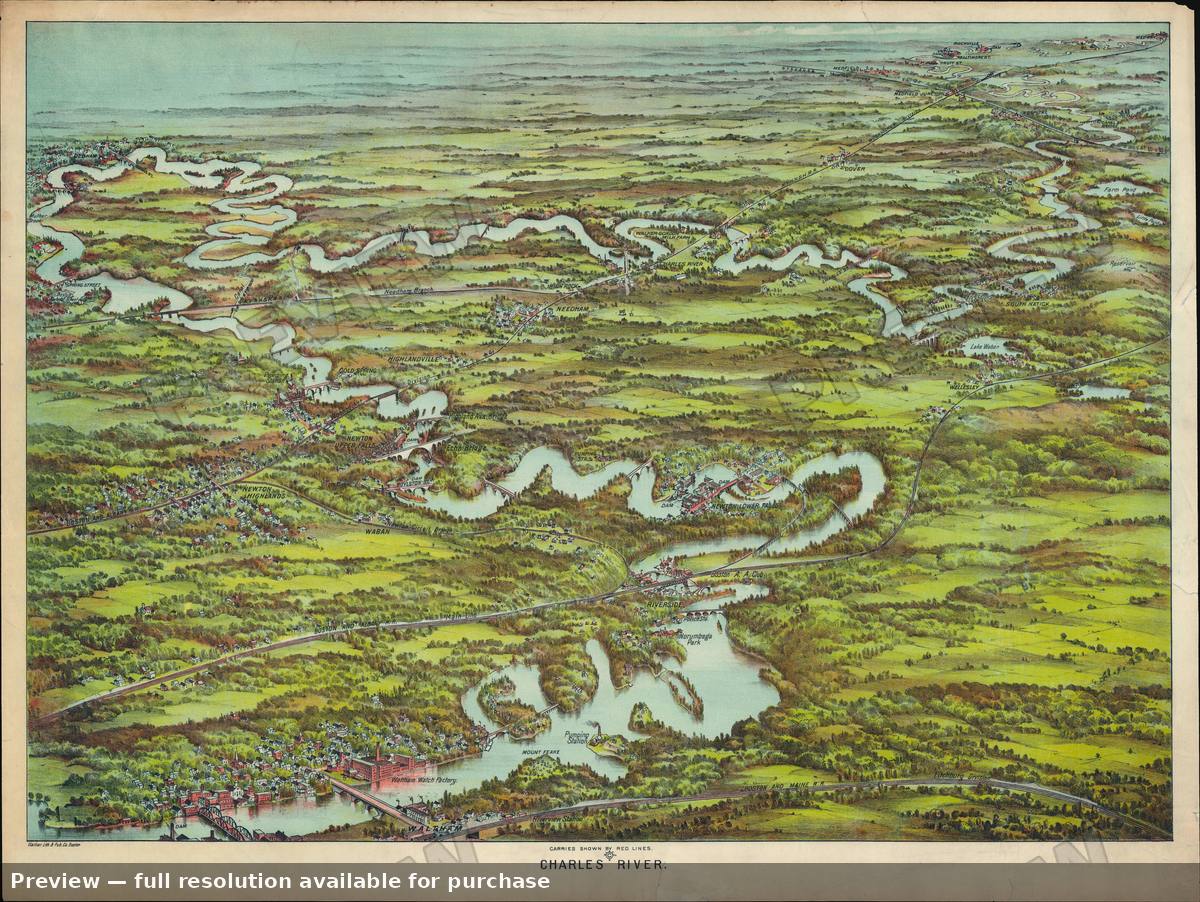 Antique map: Charles River, 1907, 1907