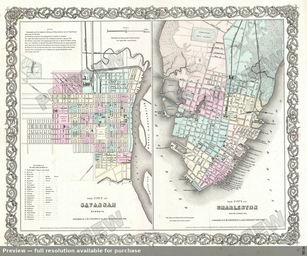 Antique map: Charleston Savannah, 1855