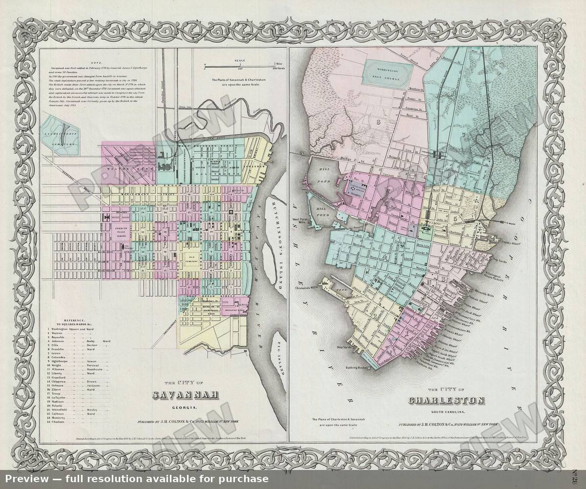 Antique map: Charleston Savannah, 1856