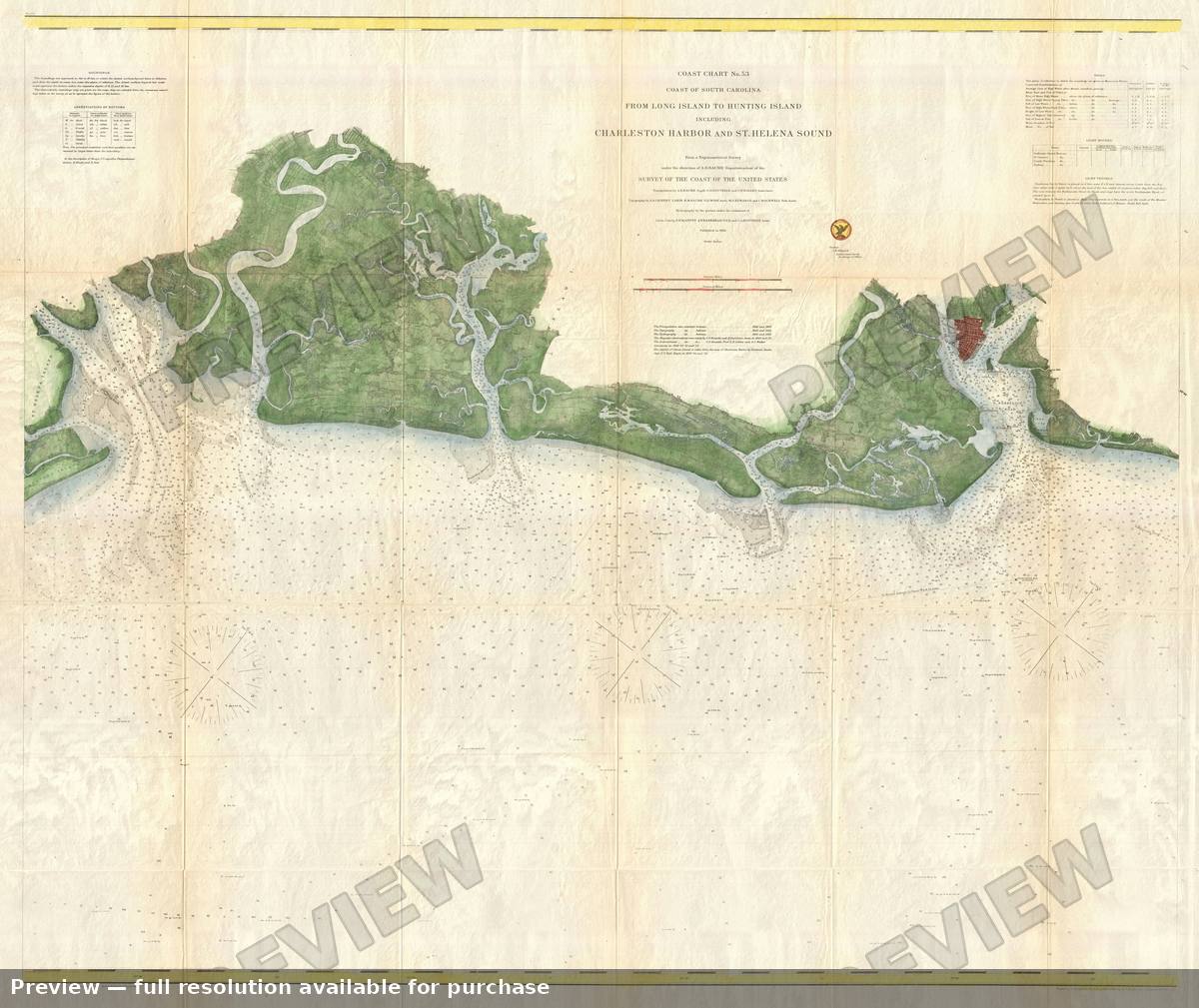 Antique map: Charleston St Helena, 1866