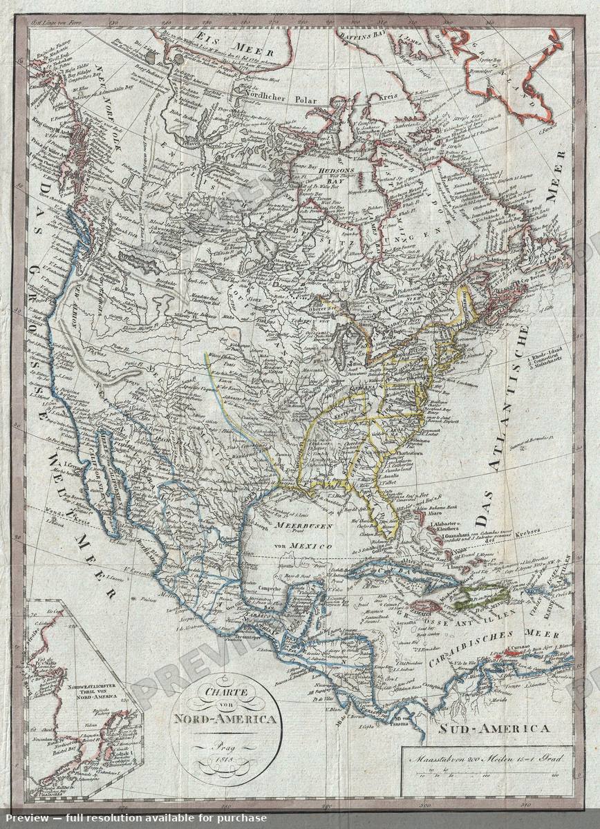 Antique map: Chartevon Nord America, 1818, 1818