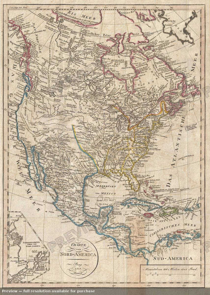 Antique map: Chartevon Nord America 2, 1818