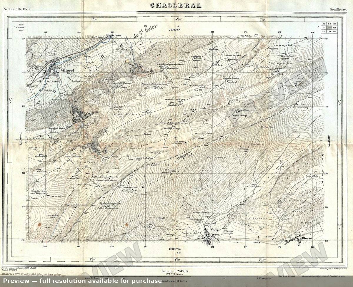Antique map: Chasseral, 1924, 1924