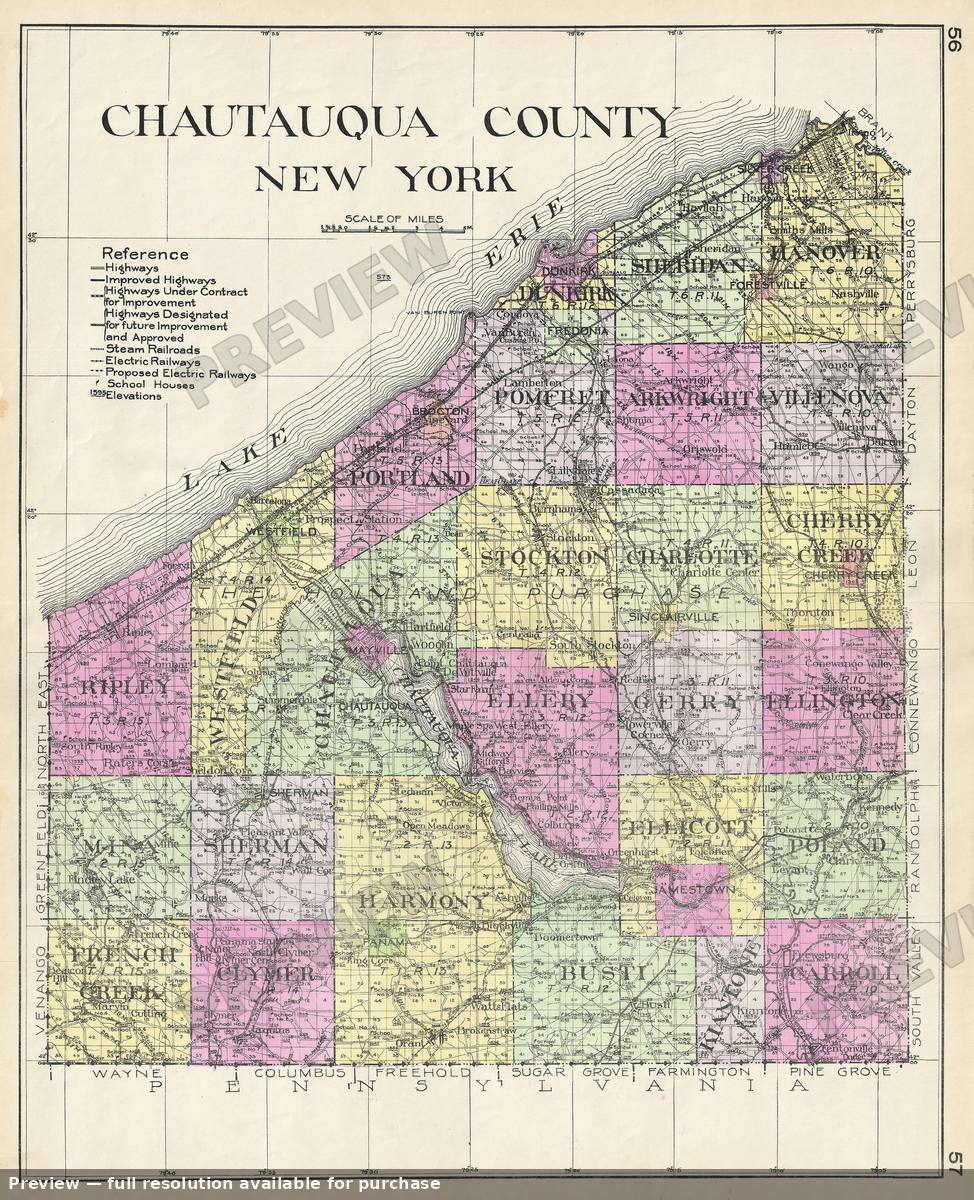 Antique map: Chautauqua County NY, 1912