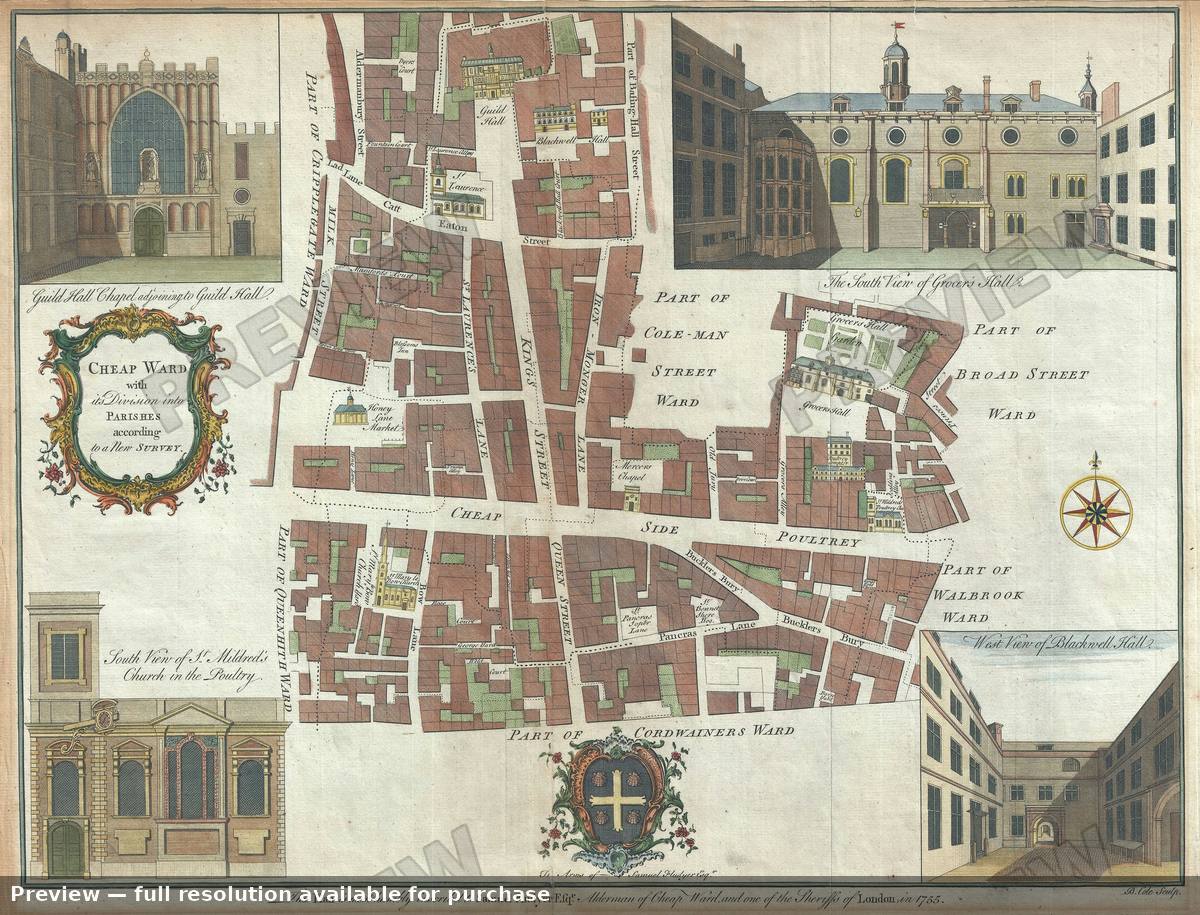 Antique map: Cheap Ward, 1755