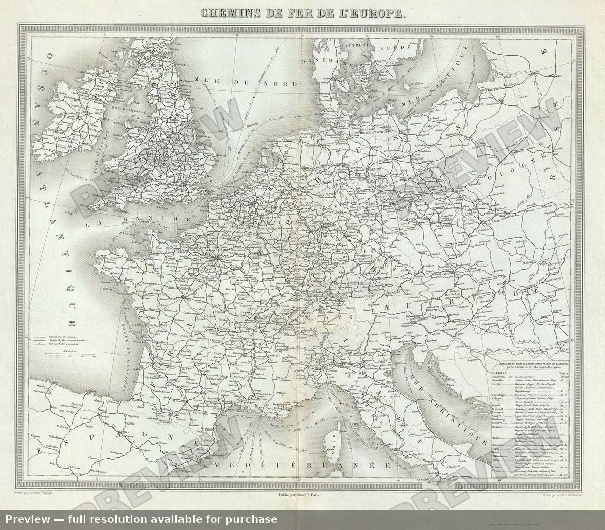 Antique map: Chemins Europe, 1874